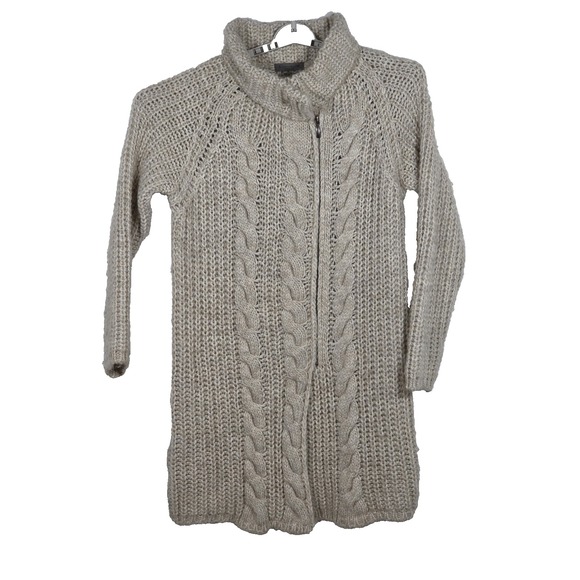 Elsamanda Sweaters - Elsamanda Women Large Cardigan Wool Alpaca Zip Cable Knit Sweater Beige Cozy